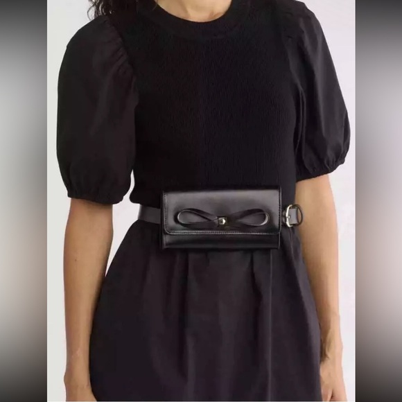 Kate Spade Bow Tie‎ Genuine Leather Belt Bag Fanny Pack Black NWT $108 - Picture 1 of 8